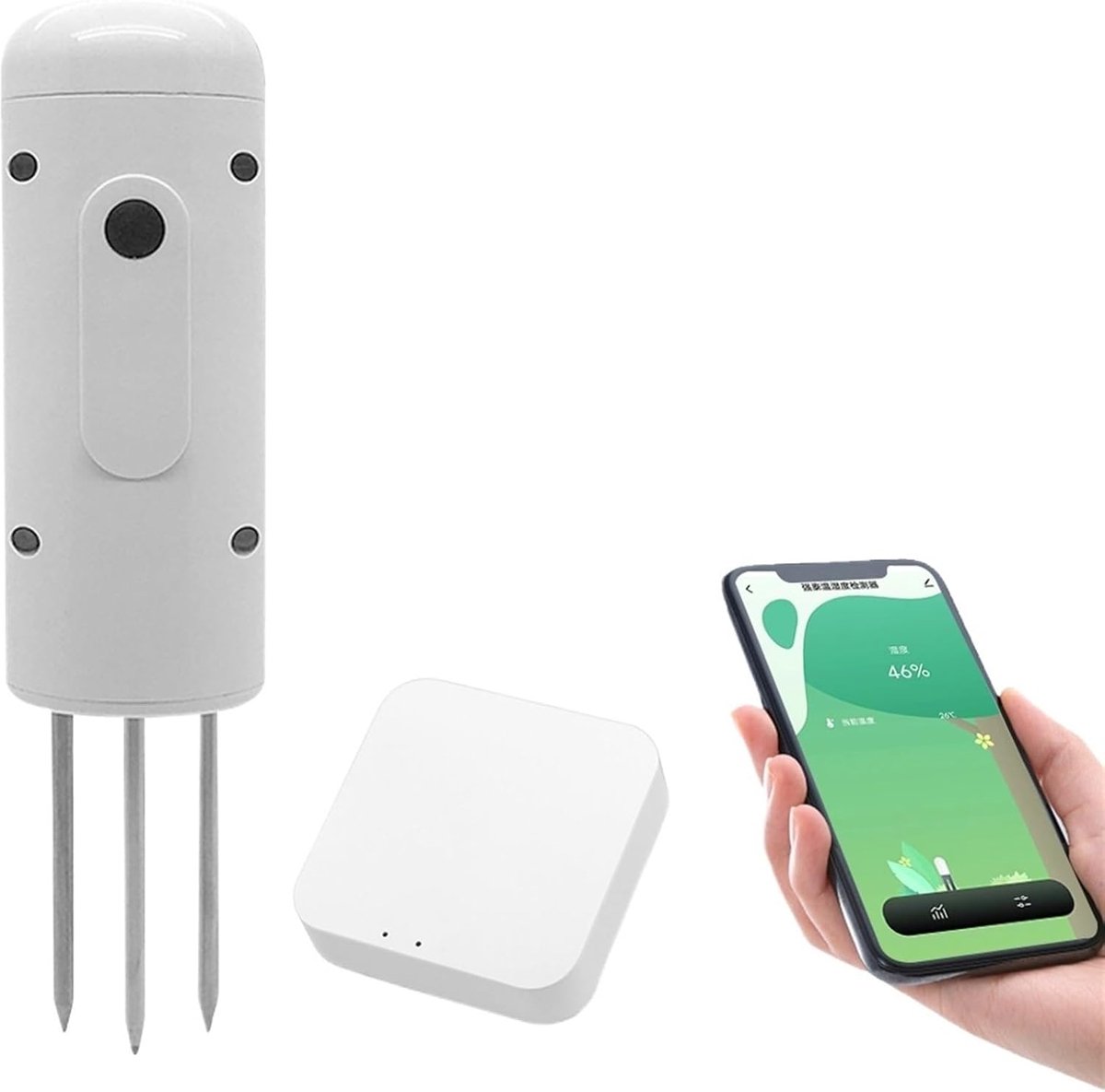 Bodemmeter Vochtigheid Temperatuur - Plantenmonitor Sensor - Bodem Analyse - Draadloze Zigbee Transmissie - IP67 Waterdicht - Zwart