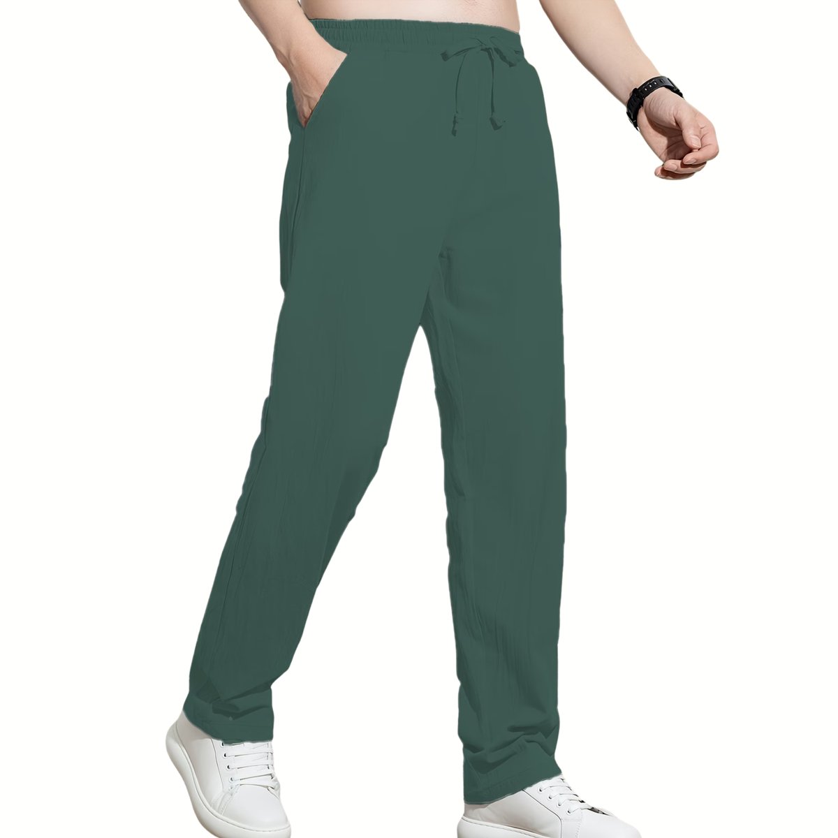 Currero Linnen Broek Heren - Zomerbroek - Volwassenen - Lange Broek - Pantalon - Strandbroek - Zomer - Ibiza Stijl - Donkergroen M
