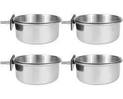 Vogelvoerbak - 4 Stuks - met Schroef - Voerbak/Drinkbak - RVS - Ø 10 cm - Vogelvoerbakken - Voerbak voor Papegaaien - Voederbak Om Op Te Hangen - Vogelvoederbak voor Kooi - voor Het Vasthouden Van Fruit, Groenten, Inktvis, Botten voor Vogels