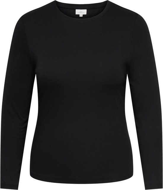 Een effen zwarte longsleeve top met ronde hals.