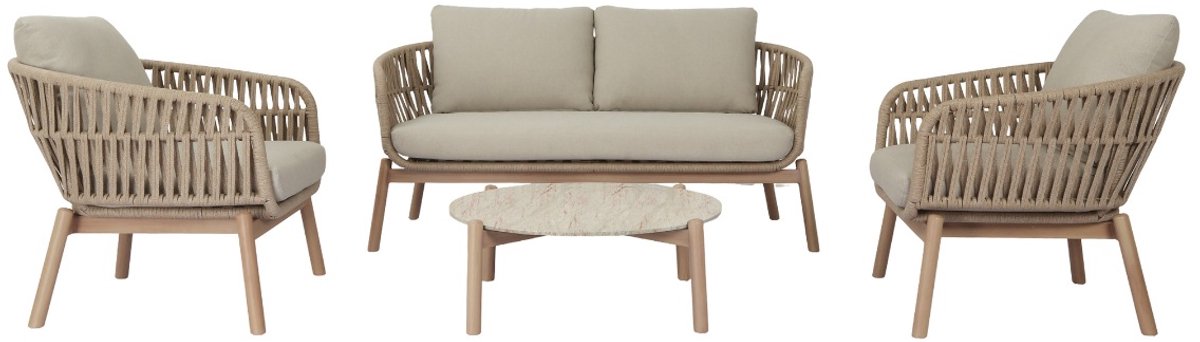 DÉJA Living Loungeset Vilara - Taupe/Naturel - Touw/Metaal - 165x90x70cm