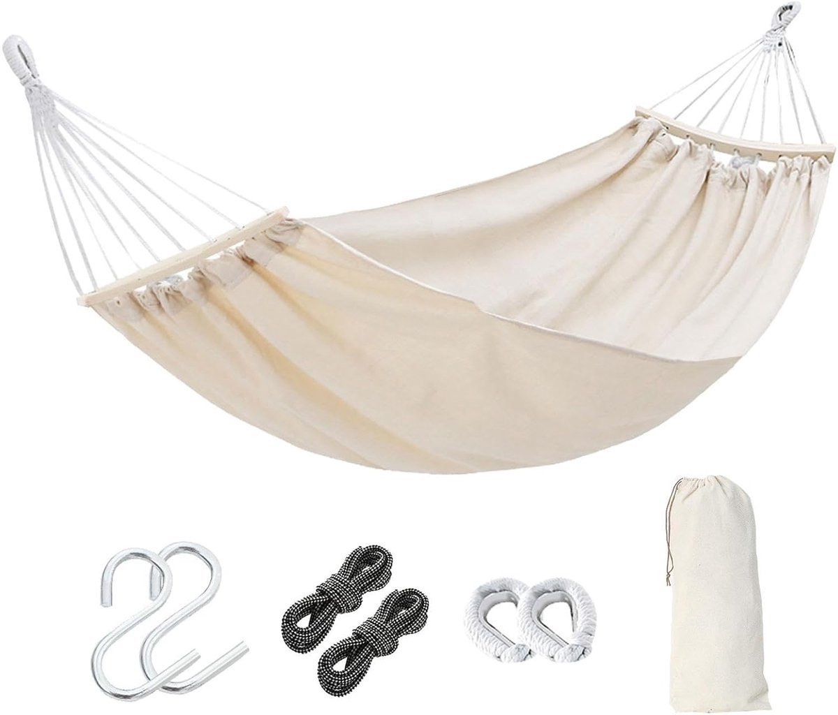 Draagbare hangmat - Buiten relaxen - Ontspanning buiten - Anti-tip ontwerp - 190x150cm - Beige