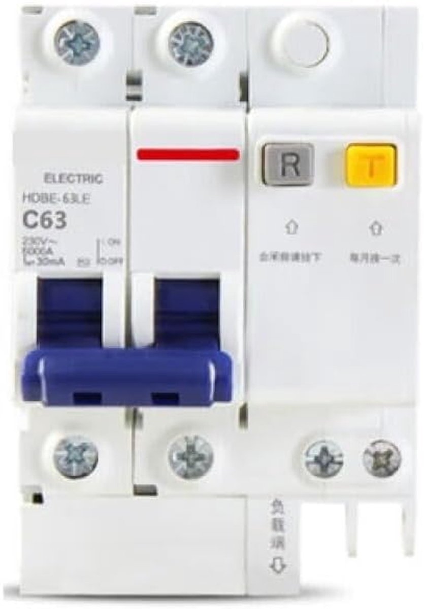 Aardstroomonderbreker - Mini automaat - Elektrische beveiliging - 30 mA reststroom - 63A 2P - Wit