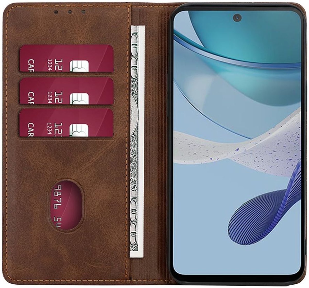 Motorola Moto G73 Hoesje Wallet Book Case Kunstleer Bruin