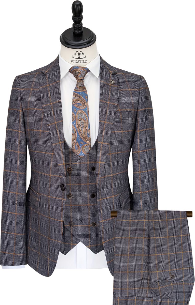 Currero 3 Delig Herenpak Met Overhemd - Suit 2 Delig - Tailored Fit Kostuum - Business Pak - Trouwpak - Smoking - Tuxedo Stijl - Bruiloft, Kantoor & Feest - Grijs XL