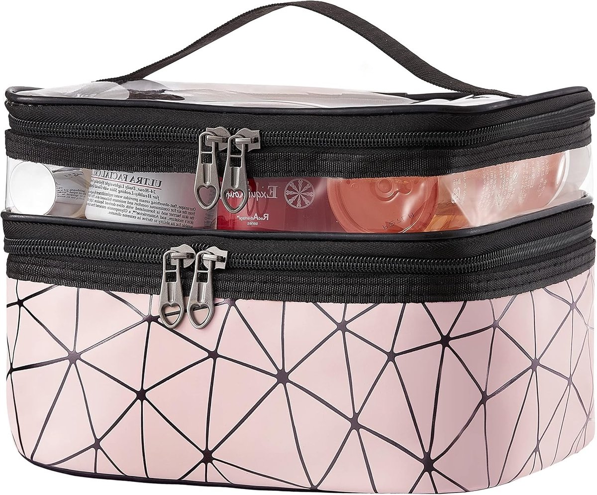 Toilettas - Roze - Dubbellaags - Waterdicht PU-leer - Voor Dames