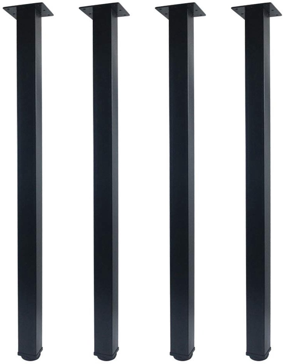 Famanu – Verstelbare metalen meubelpoten set van 4, vierkant profiel 50 x 50 mm, hoogte 75 cm, DIY tafelpoten voor kantoor en meubels, zwart