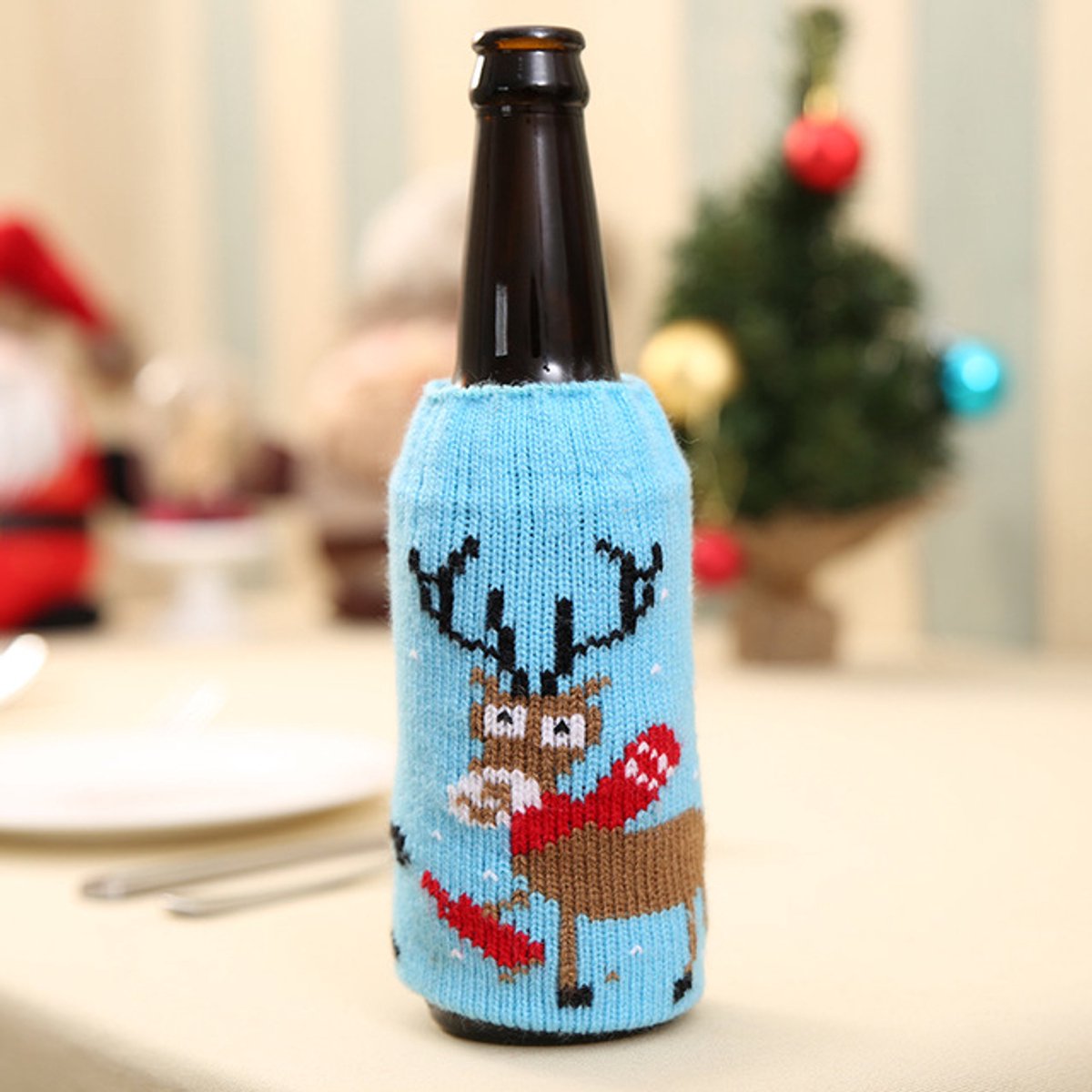 Eizook Set van 2 Kerst bierfles koel houder - Blauw - Kerstkado