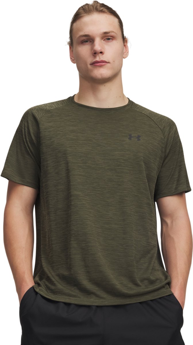 Under Armour UA Tech Textured SS-GRN Heren Sportshirt - Marine OD Groen - Zwart