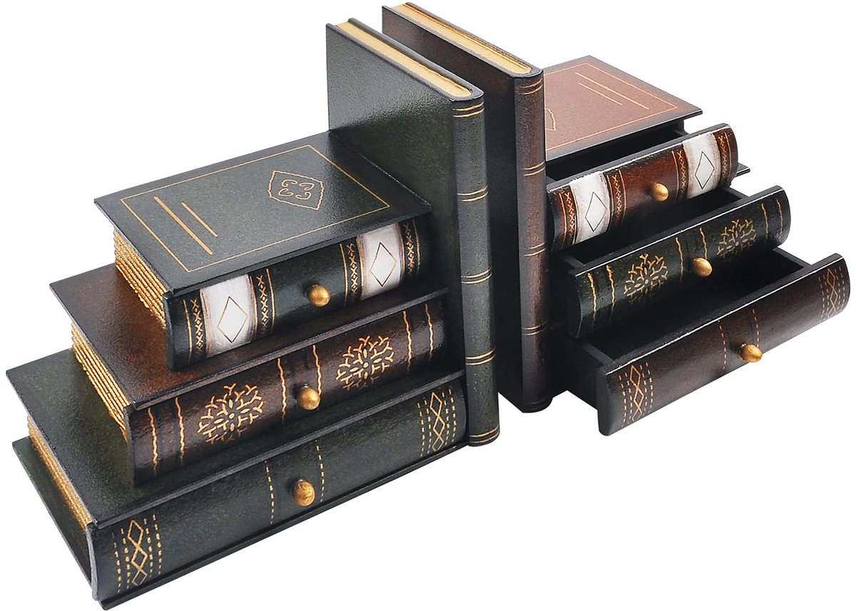 Famanu – Decoratieve boekensteunen, houten boekenorganizer, valse boekenplank voor kantoor, bibliotheek of studeerkamer