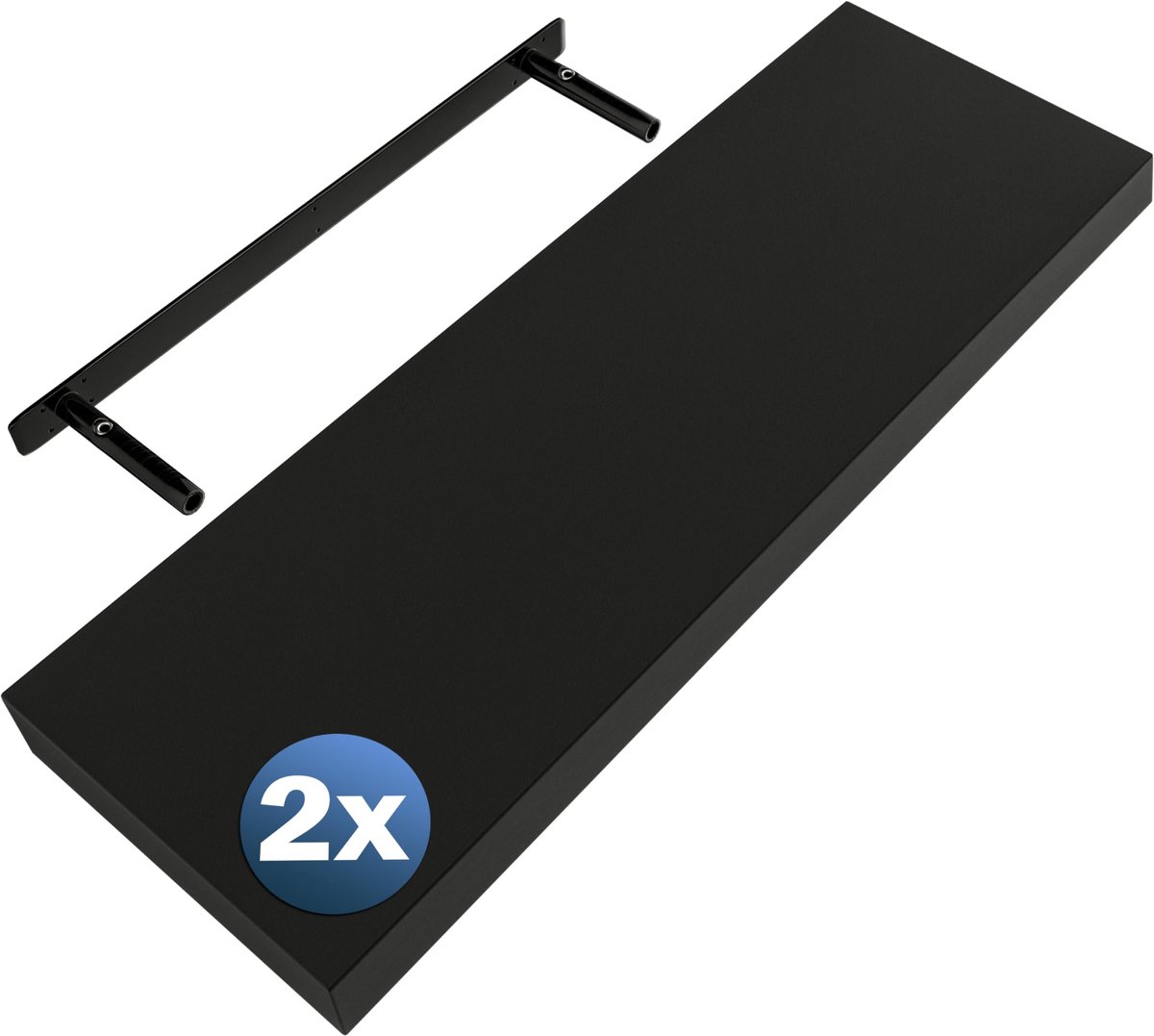 Famanu – Set van 2 houten wandplanken met bevestiging, zwevende planken met een draagkracht van 15 kg, 70 cm, zwart mat