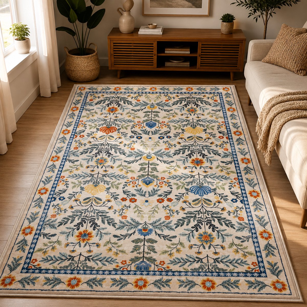 Oriental Vloerkleed 160x230 cm | Bloemenpatroon | Nylon | Antislip | Wasbaar