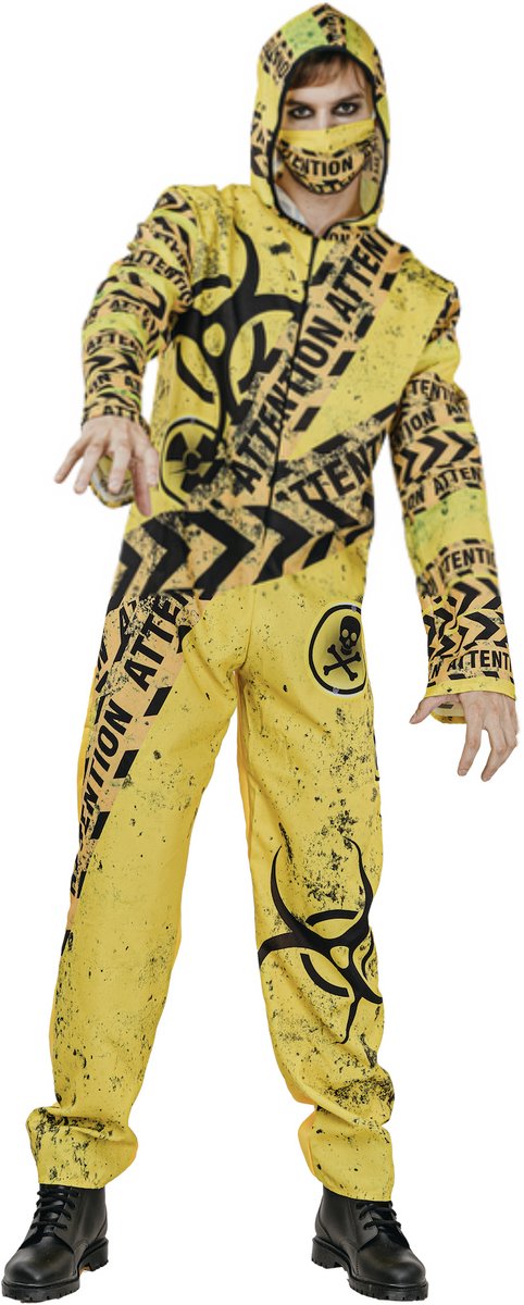 Joya Party® Hazmat Kostuum Heren | Geel Beschermingspak Verkleedpak Man | Virus & Besmettingsgevaar Kostuum | Jumpsuit met Mondkapje Mannen | Halloween Carnaval | Maat L/XL