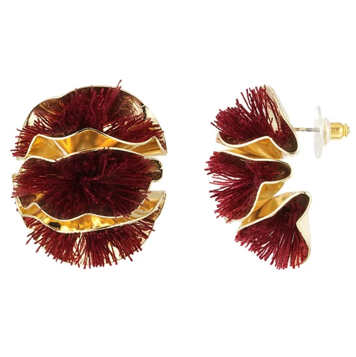 Yehwang Oorbellen Colourful Flower Statement goud wijnrood