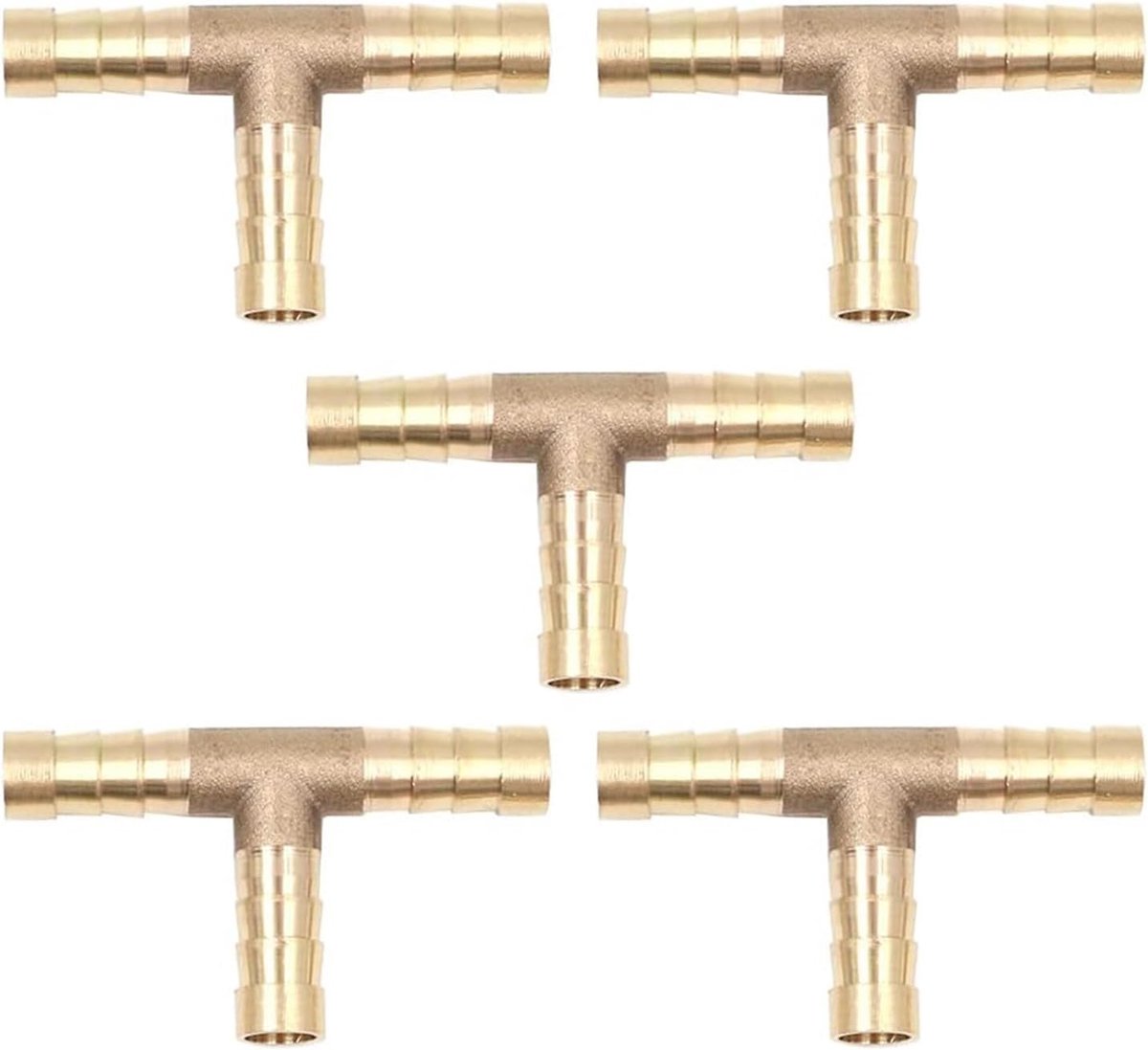 T-vormige Messing Slangverbinders 8 mm - 3-Weg Ribbelverbinding - Geschikt voor Lucht, Brandstof, Water - ShopVlot