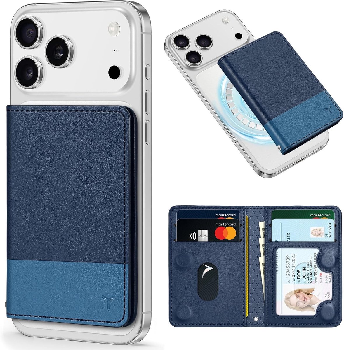 Pasjes Houder Telefoon Plakken - Blauw - Magnetische Kaartenvakken met RFID-Bescherming - Voor iPhone