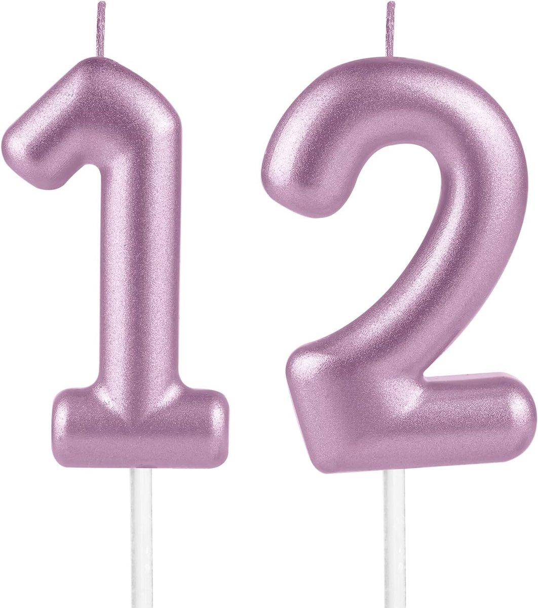 Verjaardagskaars 12 - Metallic Roze - 2 stuks - Perfecte taartdecoratie - ShopVlot