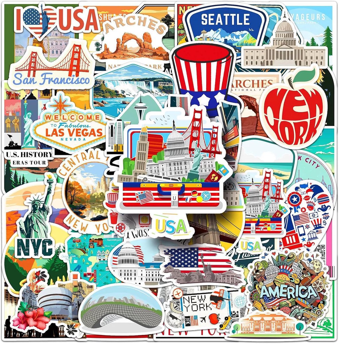 Stickers New York 100 Stuks - Waterproof Vinyl - Duurzaam en Herbruikbaar - Perfect voor Laptop en Dagboek - ShopVlot