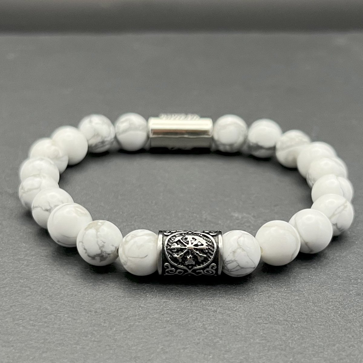 Dragon Bracelets® Heren Armband - Viking White Howlite – Natuurstenen Armband - Wit