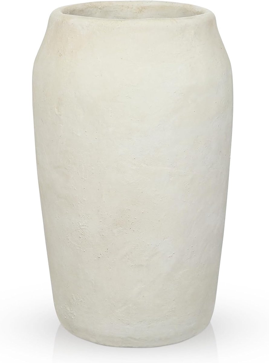 Sello! rustieke cement vaas – woondecoratie – vintage – opening 12,5 cm – antislipbodem – tijdloos design – 30 cm - beige
