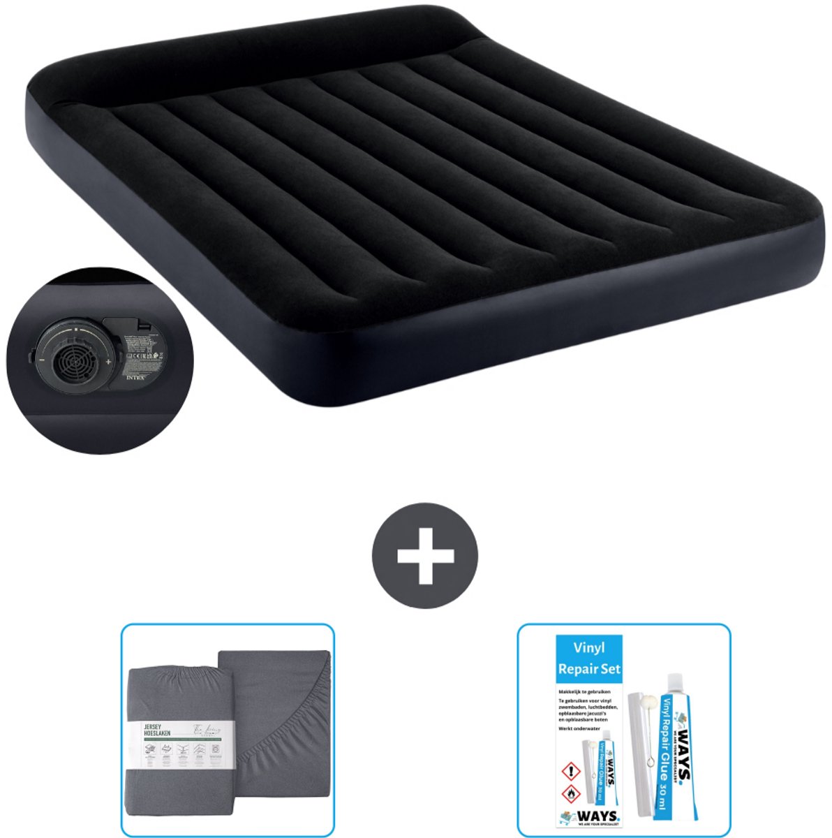 Intex Luchtbed - 2-Persoons - 152 x 203 x 25 cm - Blauw - Inclusief pomp - Hoeslaken en Reparatieset