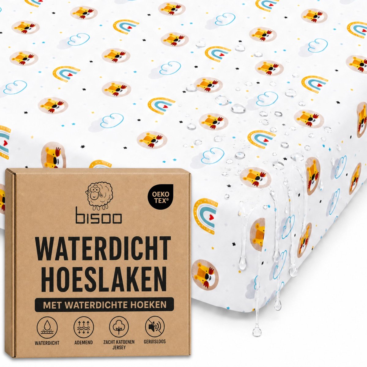 Bisoo Magic Sheet 90x200 Leeuwen Waterdicht Hoeslaken voor Peuterbed - ShopVlot