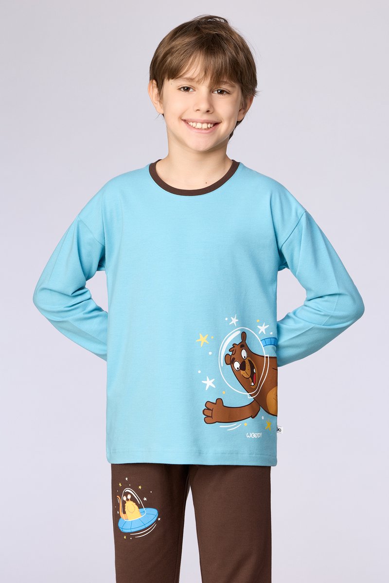 Woody Jongens-Heren pyjama blauw - maat S