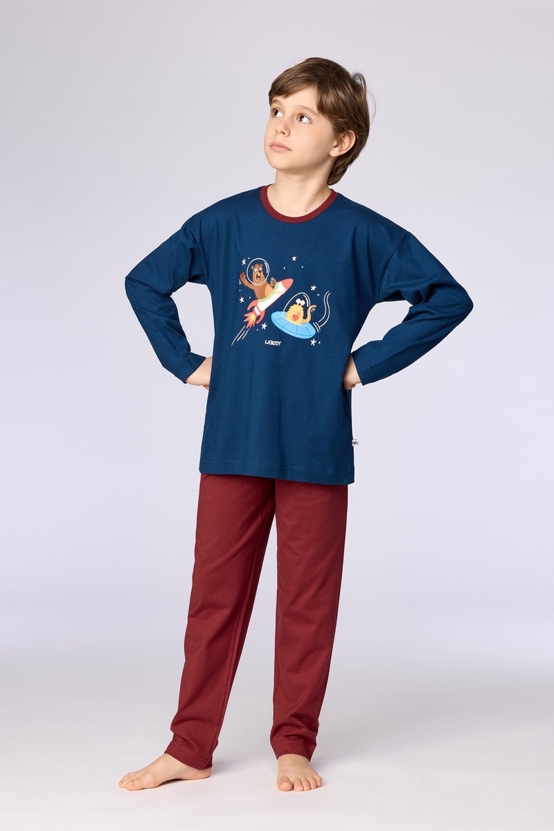 Woody Jongens-Heren pyjama donkerblauw - maat 176/16J