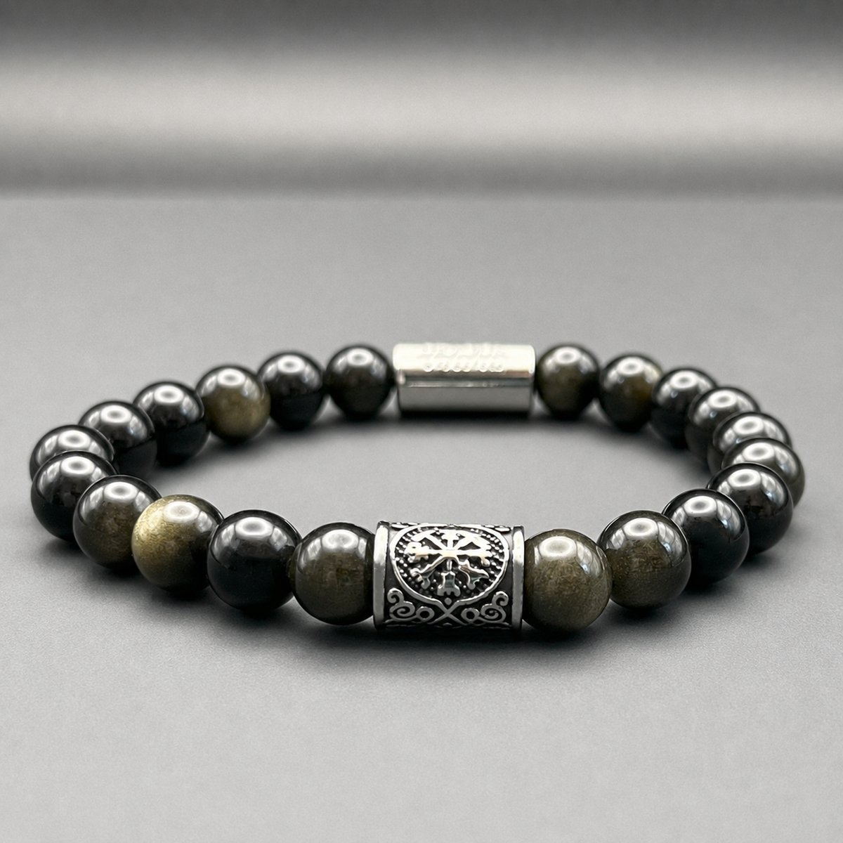 Dragon Bracelets® Heren Armband - Viking Gold Obsidian - Natuurstenen armband - Zwart - Goud
