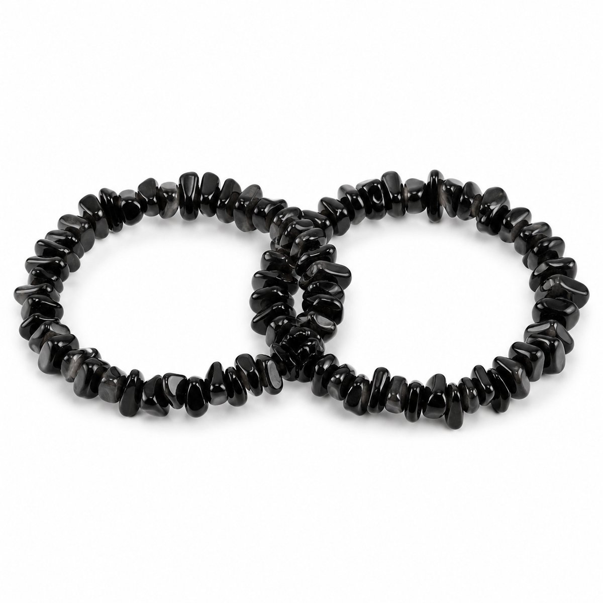 S4H -Obsidiaan Splitarmband 18 cm – 2 Stuks – Natuursteen Edelsteen Armband – Zwarte Armband – Elastisch – Dames & Heren