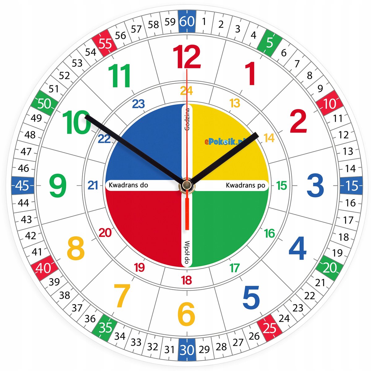 Educatieve Wandklok Kinderen - Stille Beweging, 29cm