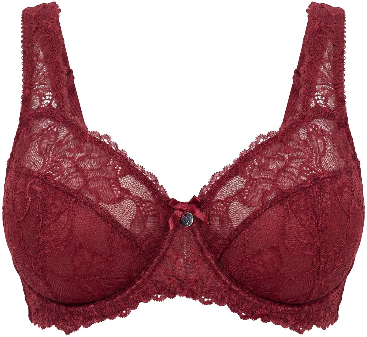 Ulla Popken - Dames - Beugelbeha kant brede schouderbandjes - Purperrood - Maat 90E