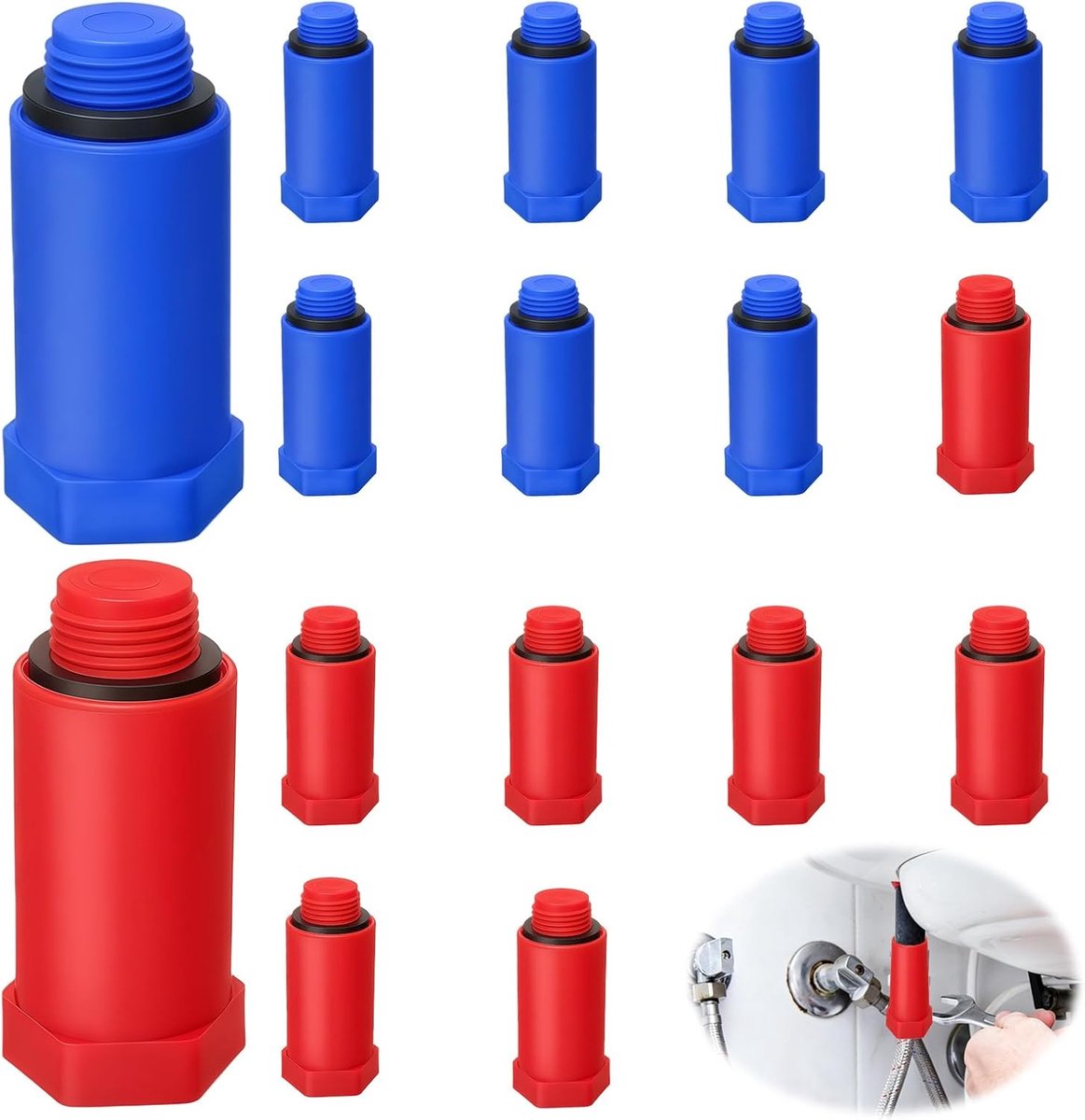 Blindstoppen 1/2 inch, 16 stuks, drukvaste bouwstoppen, rood en blauw, waterleidingsstoppen met kunststof schroefdraad - ShopVlot