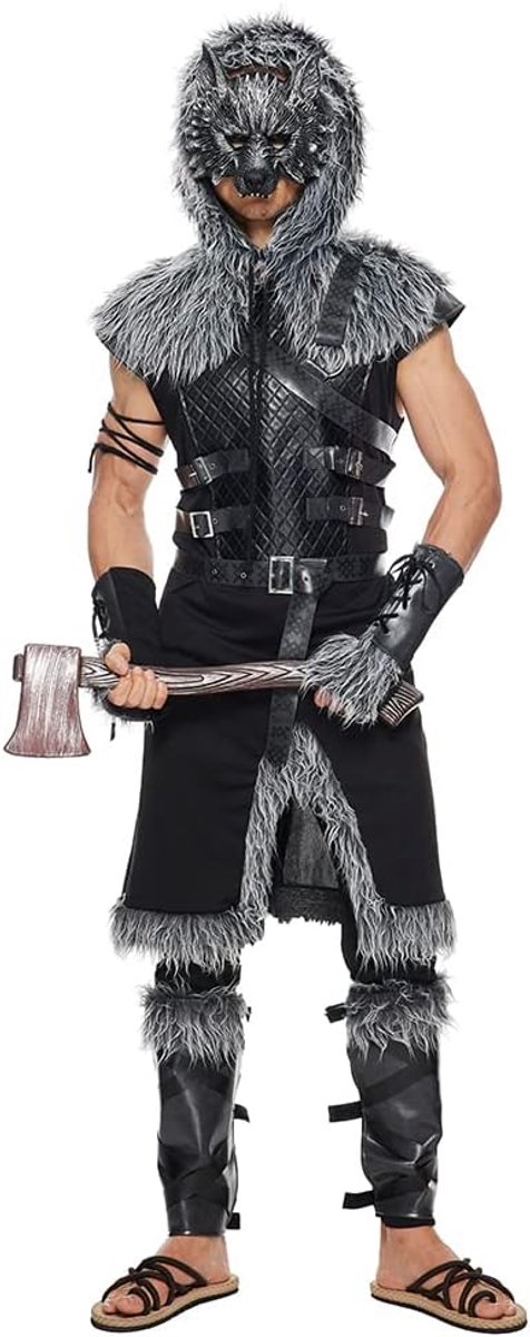 EraSpooky Werewolf Costume Adult Men Viking Wolf Halloween Cosplay Fancy Dress - ShopVlot