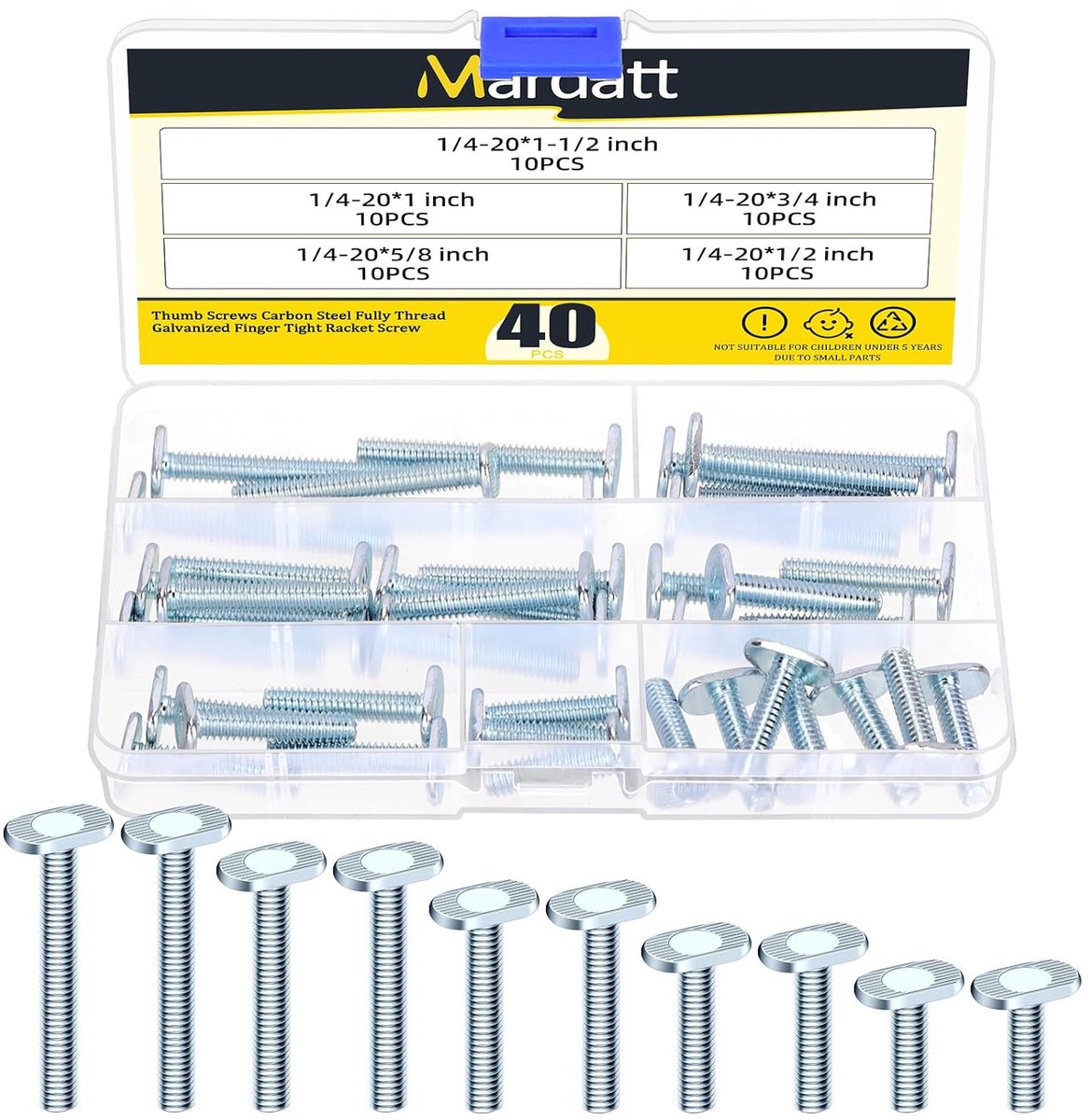 40 stuks 1/4-20 draad T-boutset, 1 ", 1-1/4", 1-1/2", 1-3/4", 2" lengte T-sleufbouten T-bout, T-railbout jigbouten - ShopVlot