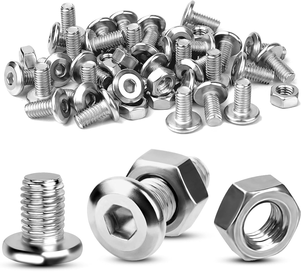 Screws M4 x 10mm with Nuts, 80 Sets Stainless Steel Screws, Full Thread, Flat Head Screws, Hex Head Screws, M4 Thread - ShopVlot