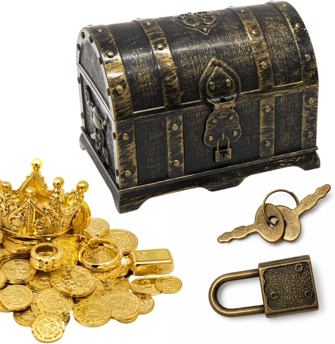1-delige schatkistset in brons-look met slot - ShopVlot