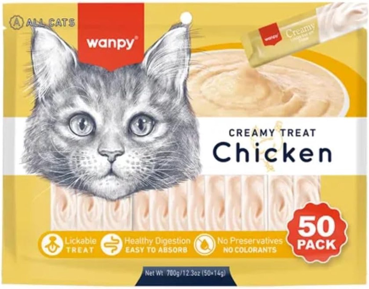 Wanpy Creamy Treats Lickable Snacks Chicken Cat Snacks 50 Pieces - ShopVlot