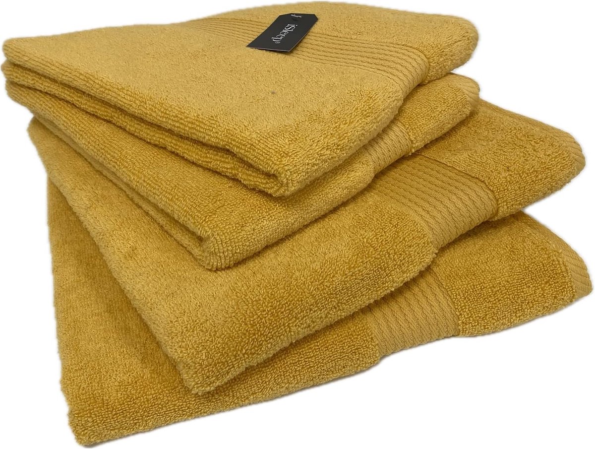 iSleep Set of 4-piece Bath textiles 2x Towel, 2x Bath towel (yellow) - ShopVlot