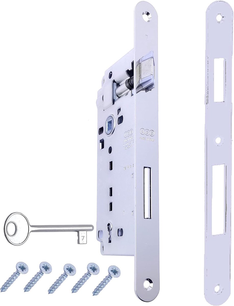 mortise lock interieurdeur 50 - AGB serie patent GRANDE - glanzend nikkel - veilig en duurzaam - ShopVlot