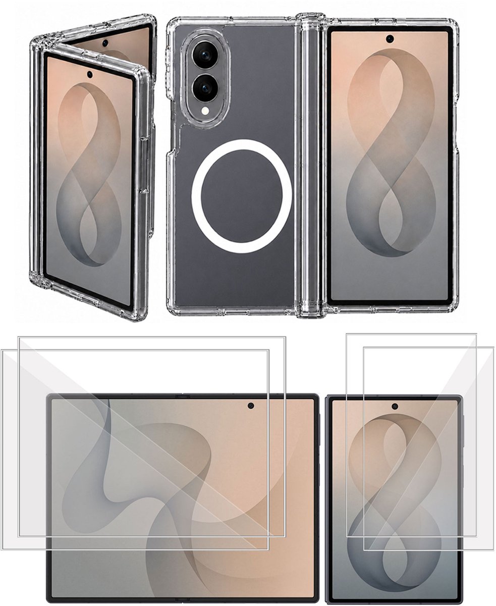 2x Hoesje met screenprotector geschikt voor Samsung Galaxy Z Fold 8 - Luchtkussens - Magsafe - Siliconen Hoes - Folie - Transparant - geschikt voor Samsung Galaxy Z Fold 8