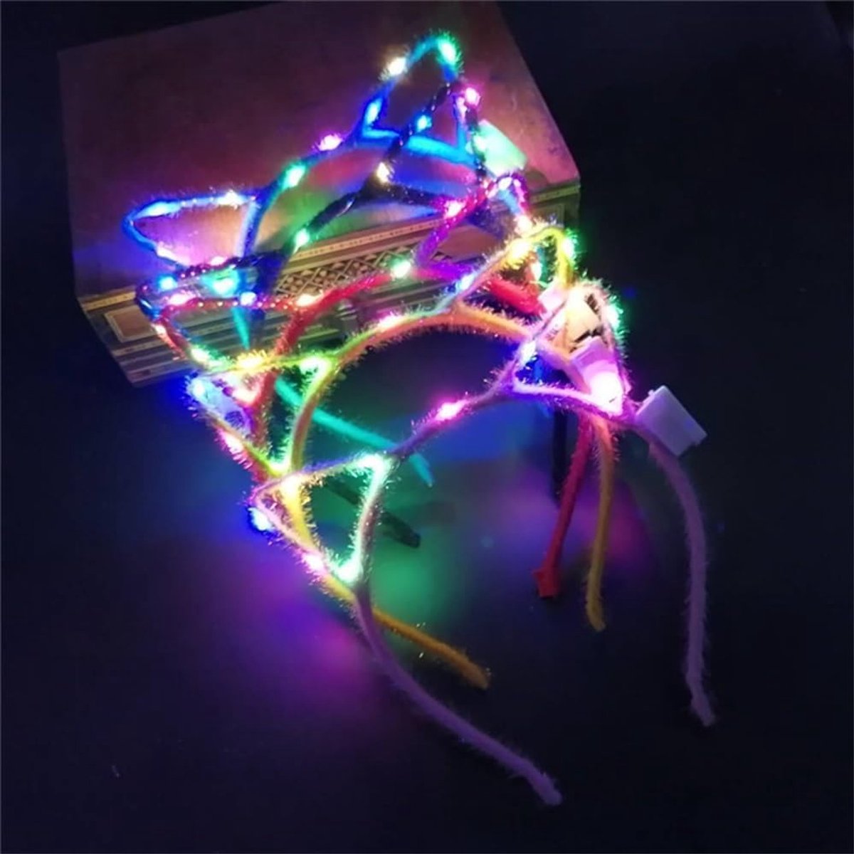 XIHAMA 10pcs Sequin Cat Ears Headband LED Shiny Hair Hoops Cute Bling Kitten Hairband Hair Accessories for Party - ShopVlot