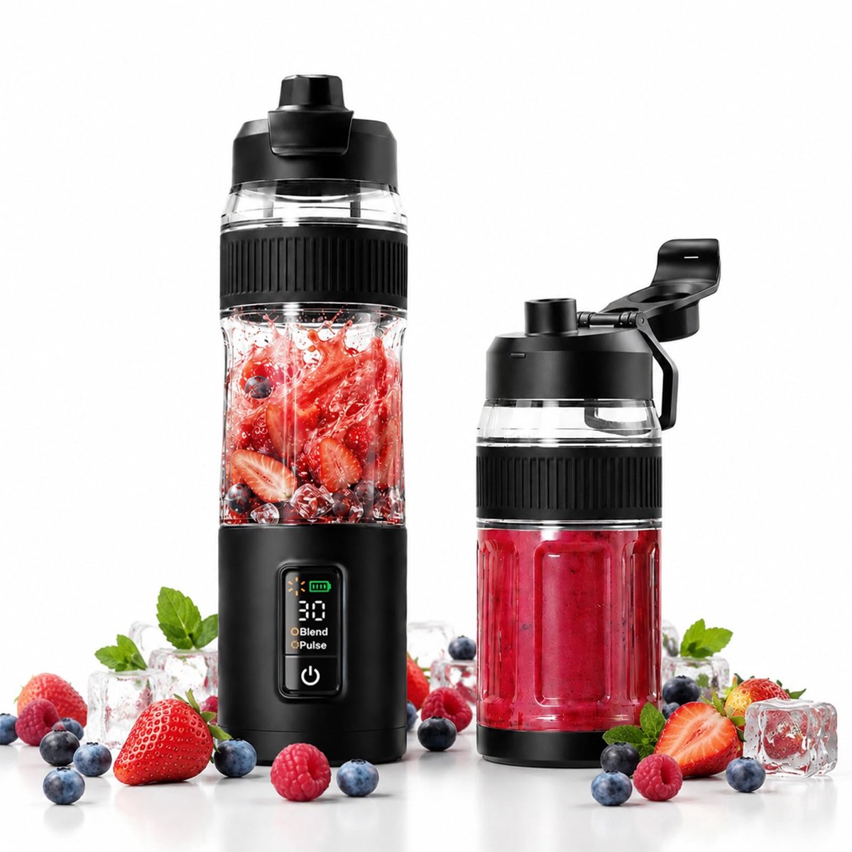 Aischens Draagbare Blender voor Smoothies en Shakes, 600ml Personal Blender To Go met LED-display, 220W Snoerloze - ShopVlot
