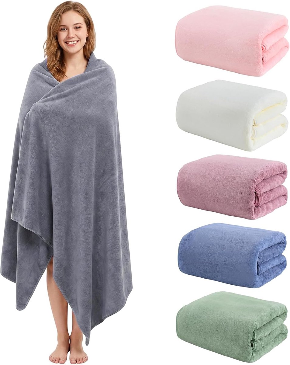 Grote Badhanddoek - Grijs - 105 x 200 cm - Zachte Microvezel en Katoen - Voor Bad, Sauna en Strand