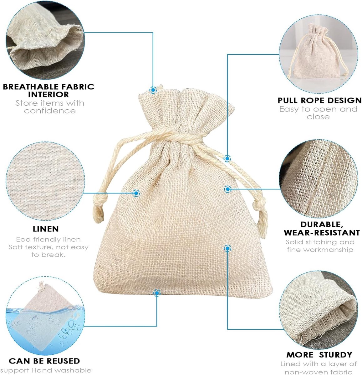 Linnen tasjes onbedrukt - Beige - 8 x 10 cm - Katoenen Zakjes met Trekkoordsluiting - Herbruikbaar voor Geschenk en Opbergen