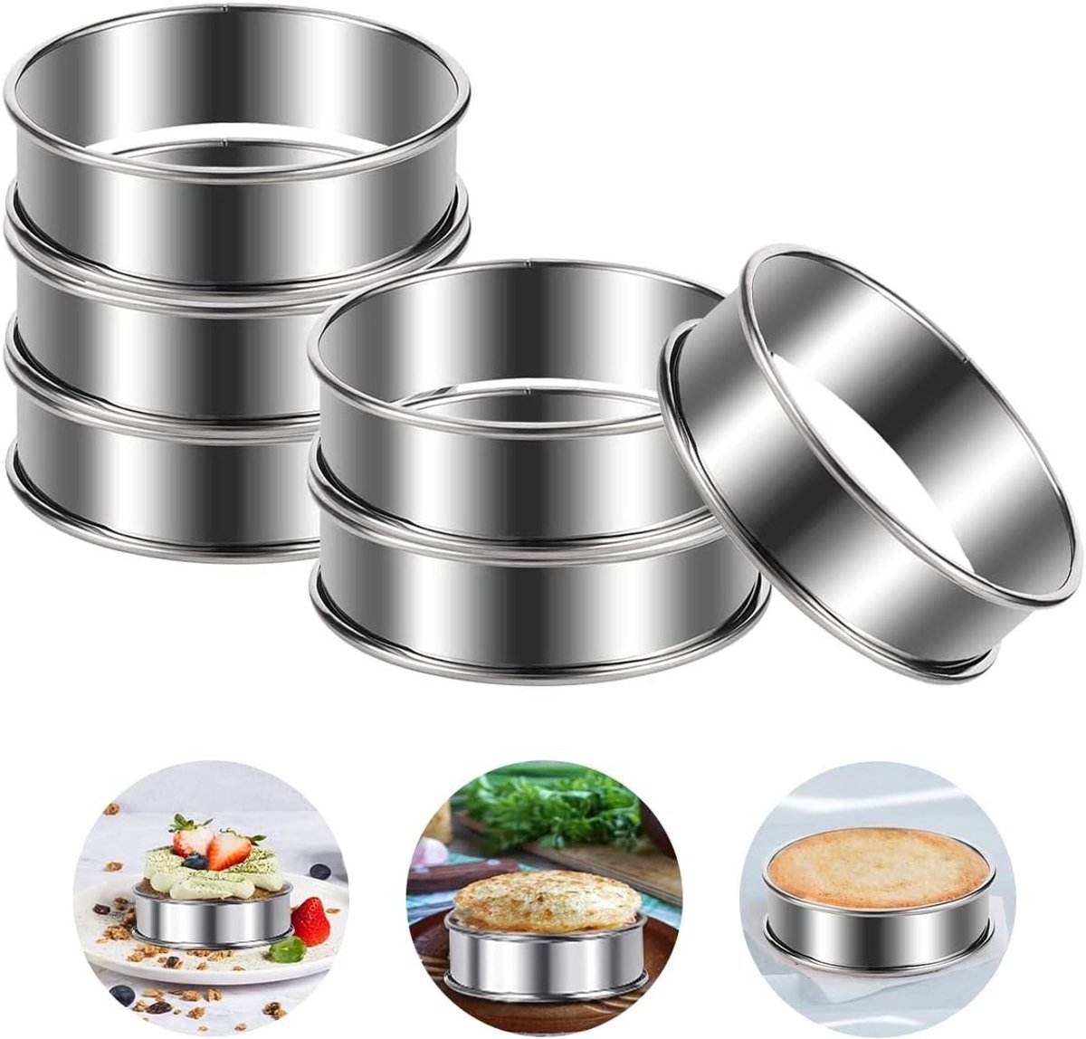 Sloffenring bakvorm - Zilver - 8 cm - Roestvrijstalen dessertringen voor bakken en koken