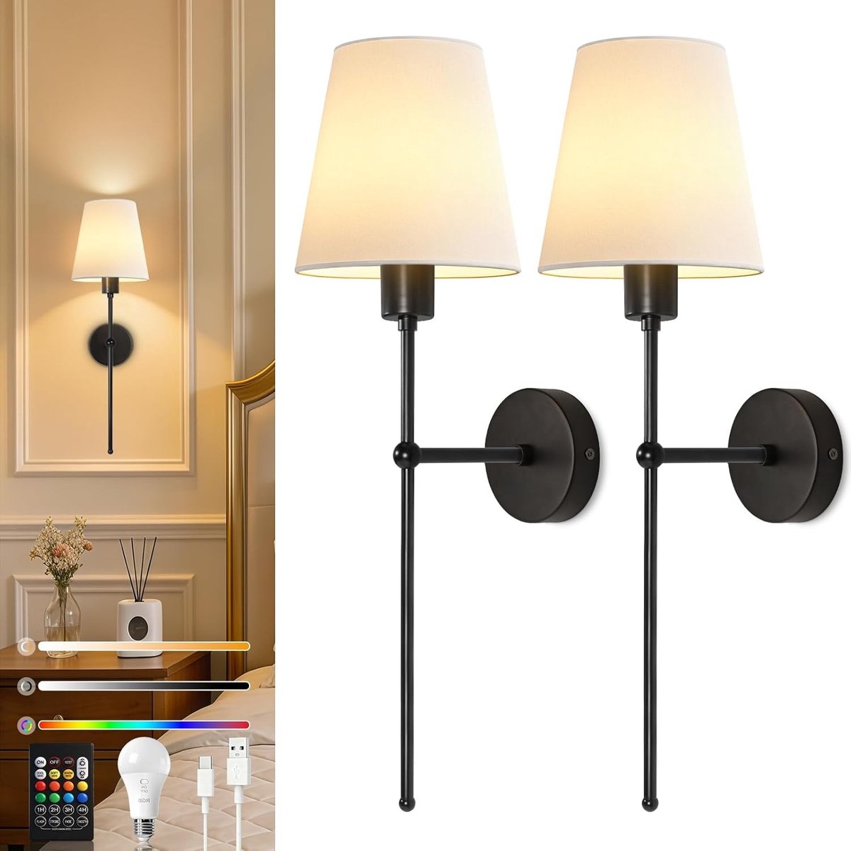 Schilderijlampje draadloos - Zwart - LED Wandlamp voor Binnen - Energiezuinige Verlichting