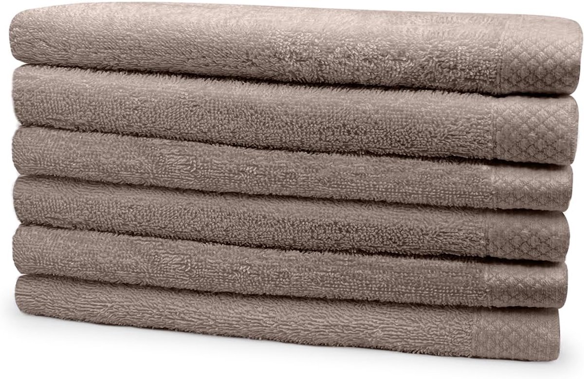 Handdoek 70x140cm - 100% katoen - taupe - Set van 6 - ShopVlot