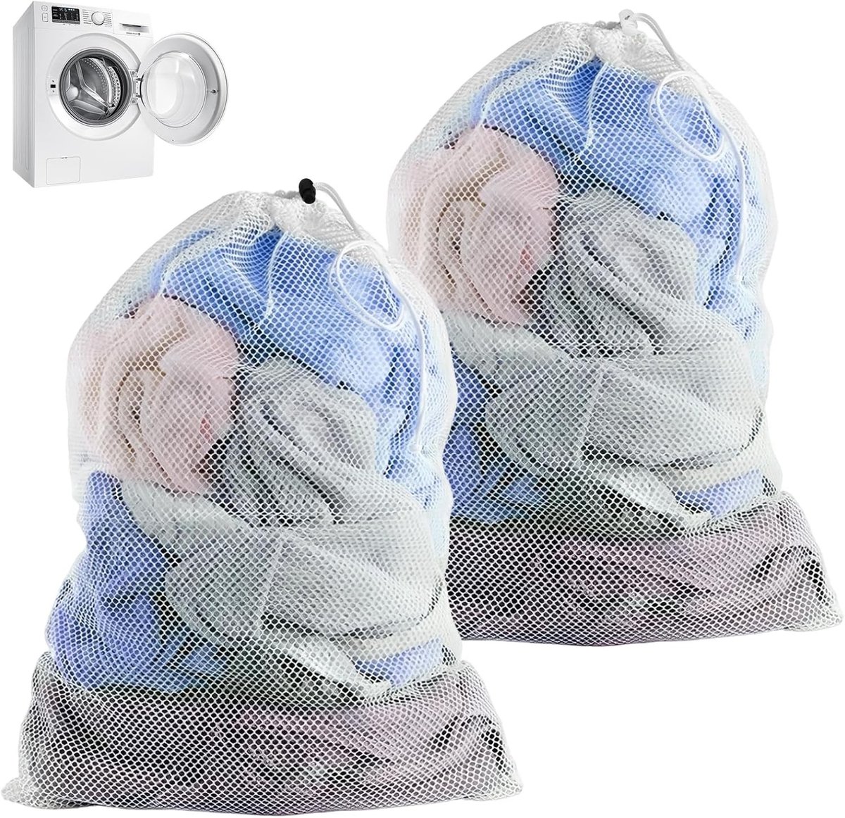 Wasnetjes met ritssluiting - Wit - 70 x 90 cm - Polyester Mesh Waszakken - Voor Bescherming van Delicate Kleding