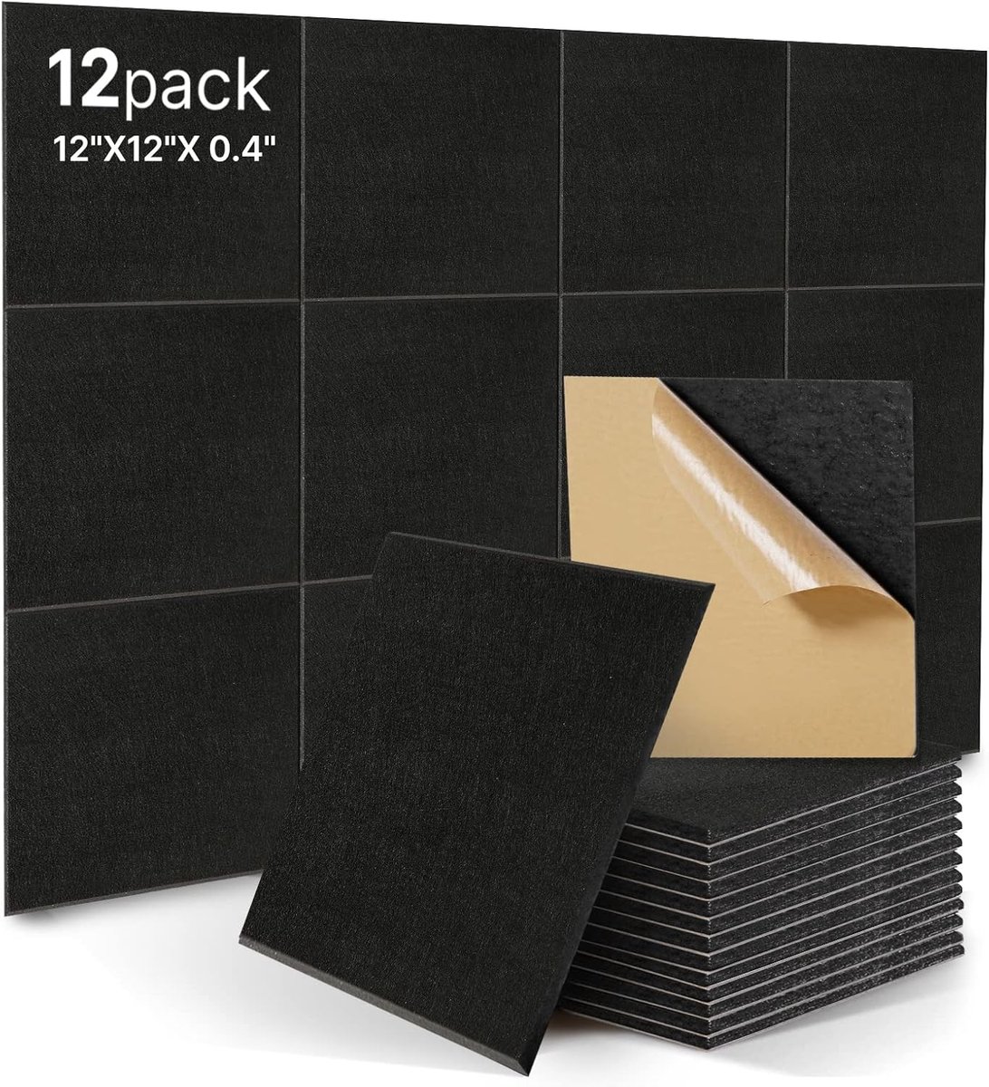 12pcs Square Acoustic Absorption Panels, High Density Self Adhesive Soundproof Panel, Acoustic Insulation Panels for - ShopVlot